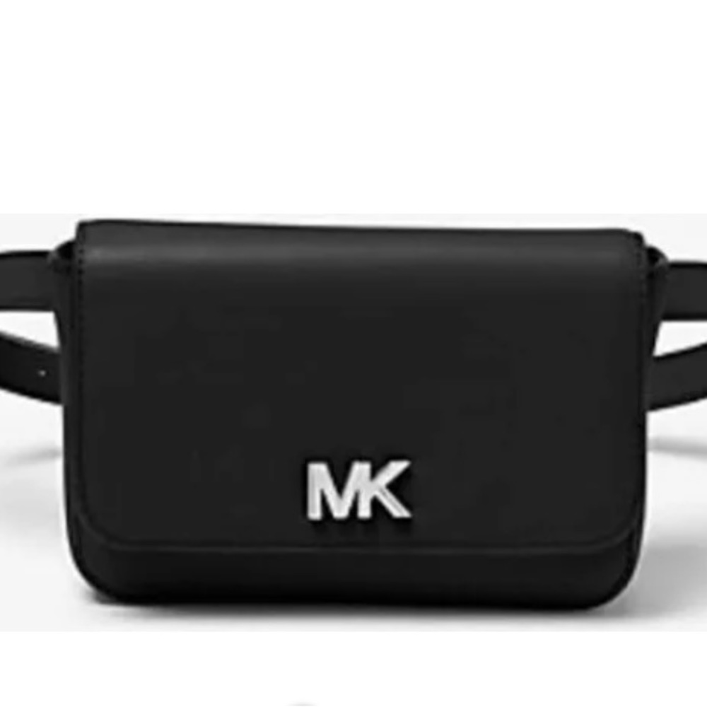 MK black leather bag belt---fanny belt